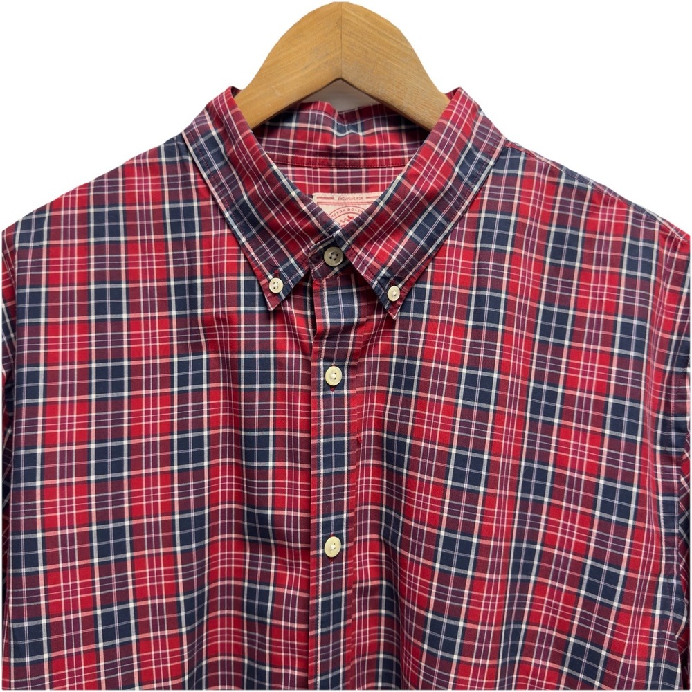 J. Press Men's Size XXL Red/Blue Plaid Button Down Long Sleeve Cotton Shirt euc